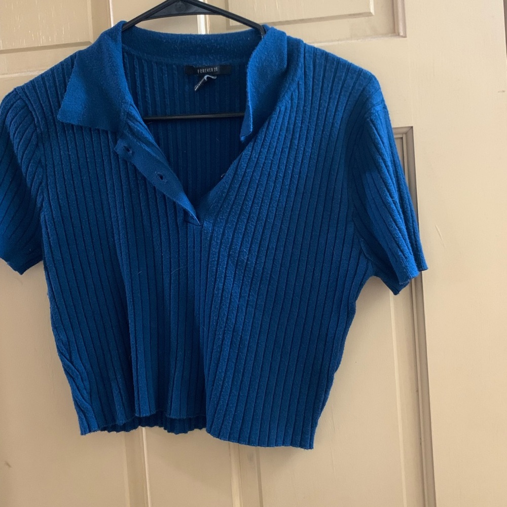 Forever 21 Vibrant Blue Ribbed Crop Top